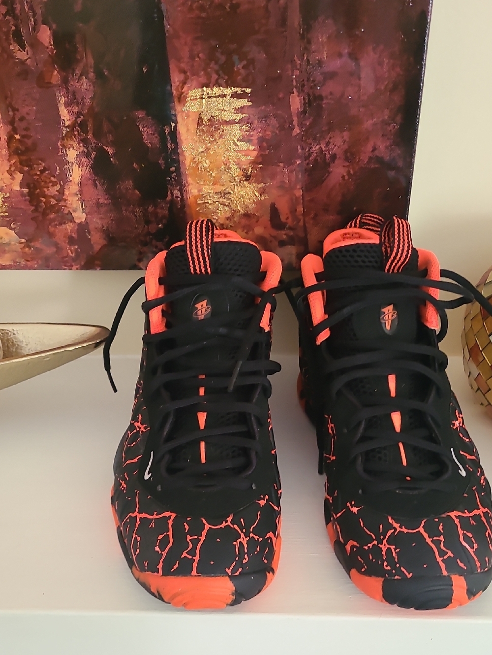 Nike Posite Lava Black & Orange Graphic Basketball Sneakers